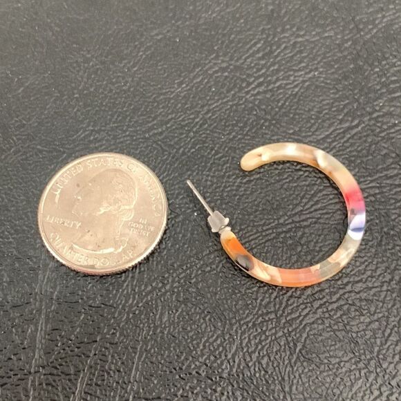 Unique Hand Marbleized Colorful Rainbow Acetate Hoop Sustainably Made Earrings - Picture 7 of 10